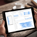 Tablet displaying time series data of conference room occupancy.