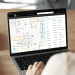 Enlighted’s location intelligence app showing a floor plan with active assets and badges.