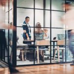 Inside view of an office building with blurred motion