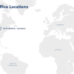 Enlighted Offices world map. Locations pinned are Santa Clara, Kitchener, and Chennai.