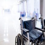 Wheelchair on hospital floor.